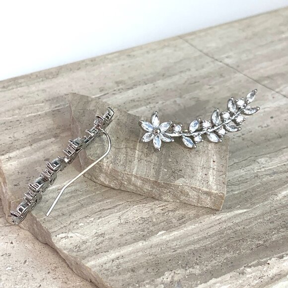 NEW ~ Anthropologie Floral Crystal Ear Climber Earrings - Picture 1 of 9